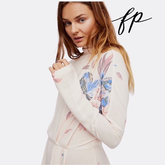 Free People Gemma Watercolor Floral Choker Neck Tunic Mini Dress – Size S - Picture 2 of 11